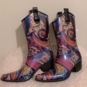 Colorful cowboy rain boots sz 9
